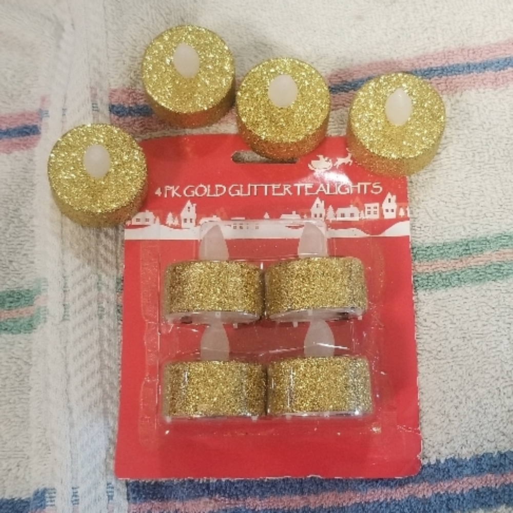 Gold Glitter Tealights - 4 Pack